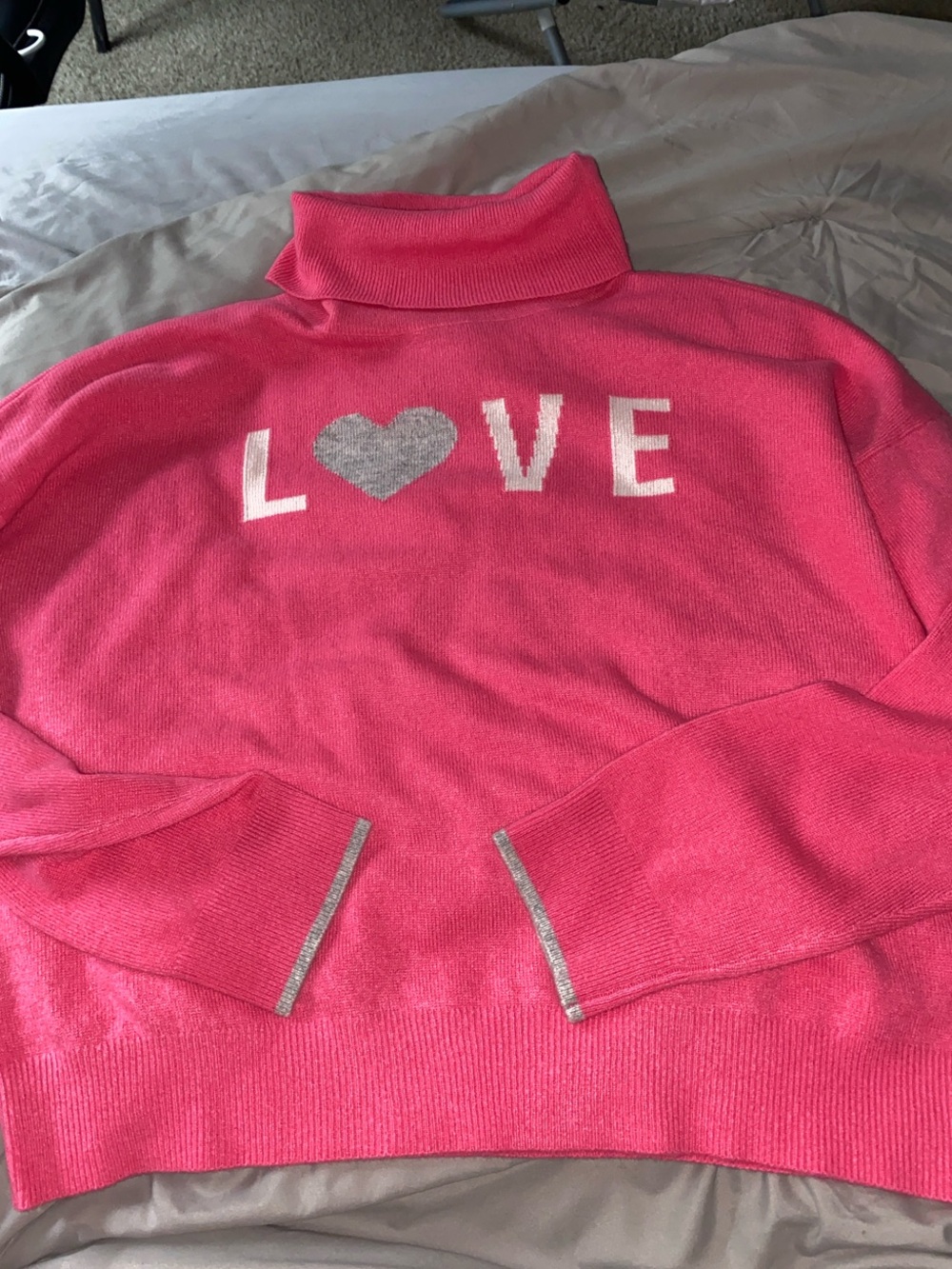 Charter Club Bright Pink Cowl Neck Sweater with Silver LOVE Heart